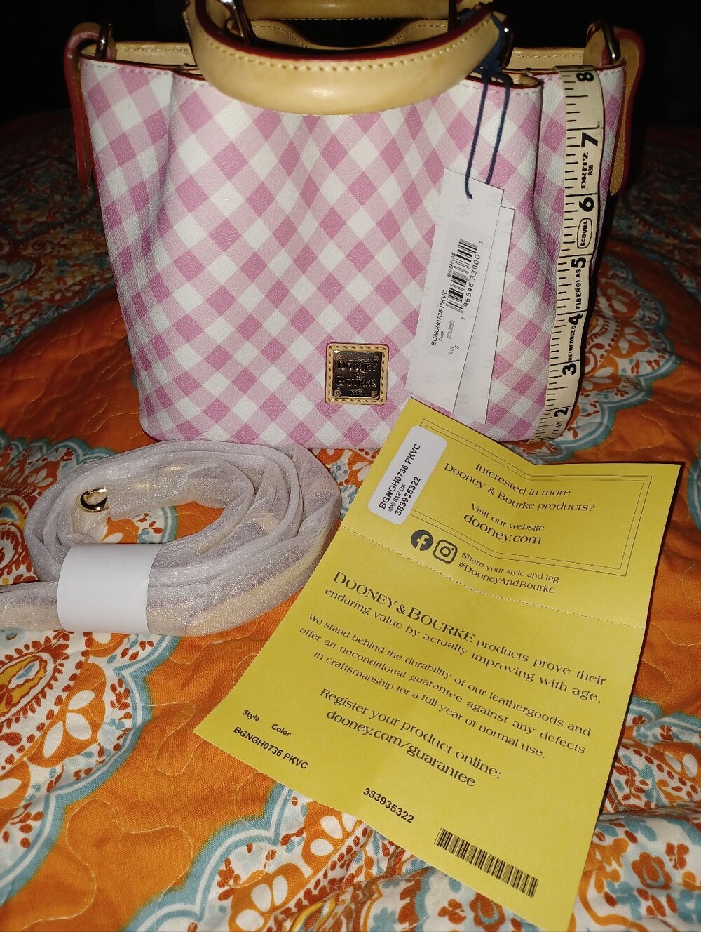 Dooney & Bourke Pink Plaid Crossbody with Tan Trim